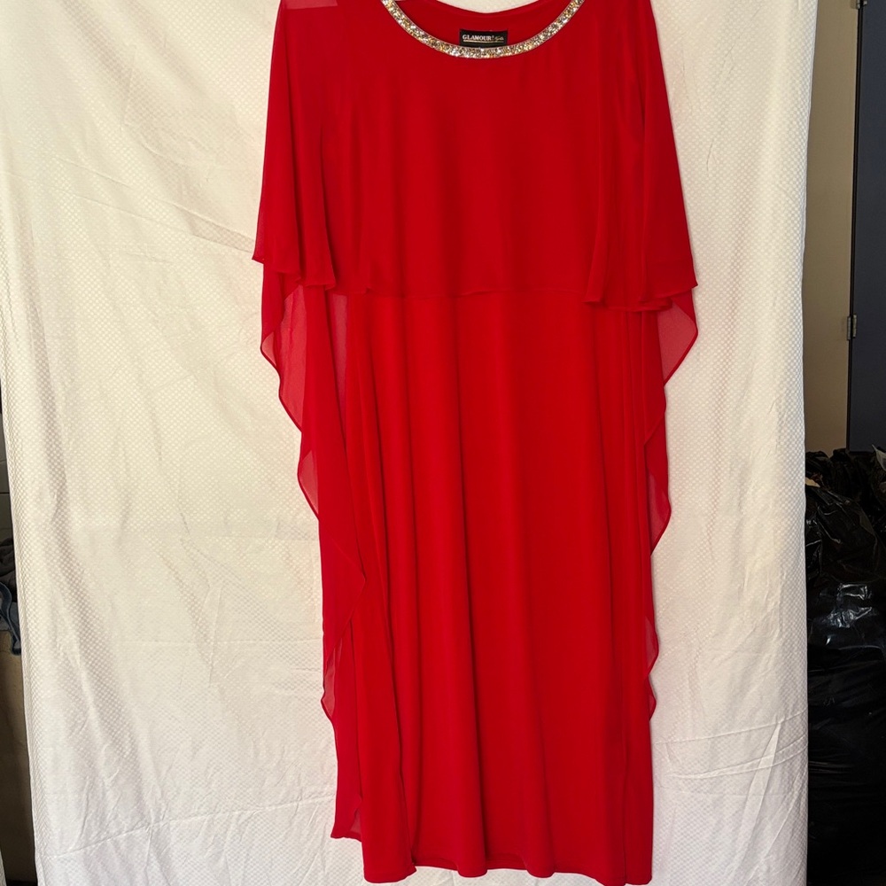 Cachet Red Maxi Dress with Rhinestone Neckline